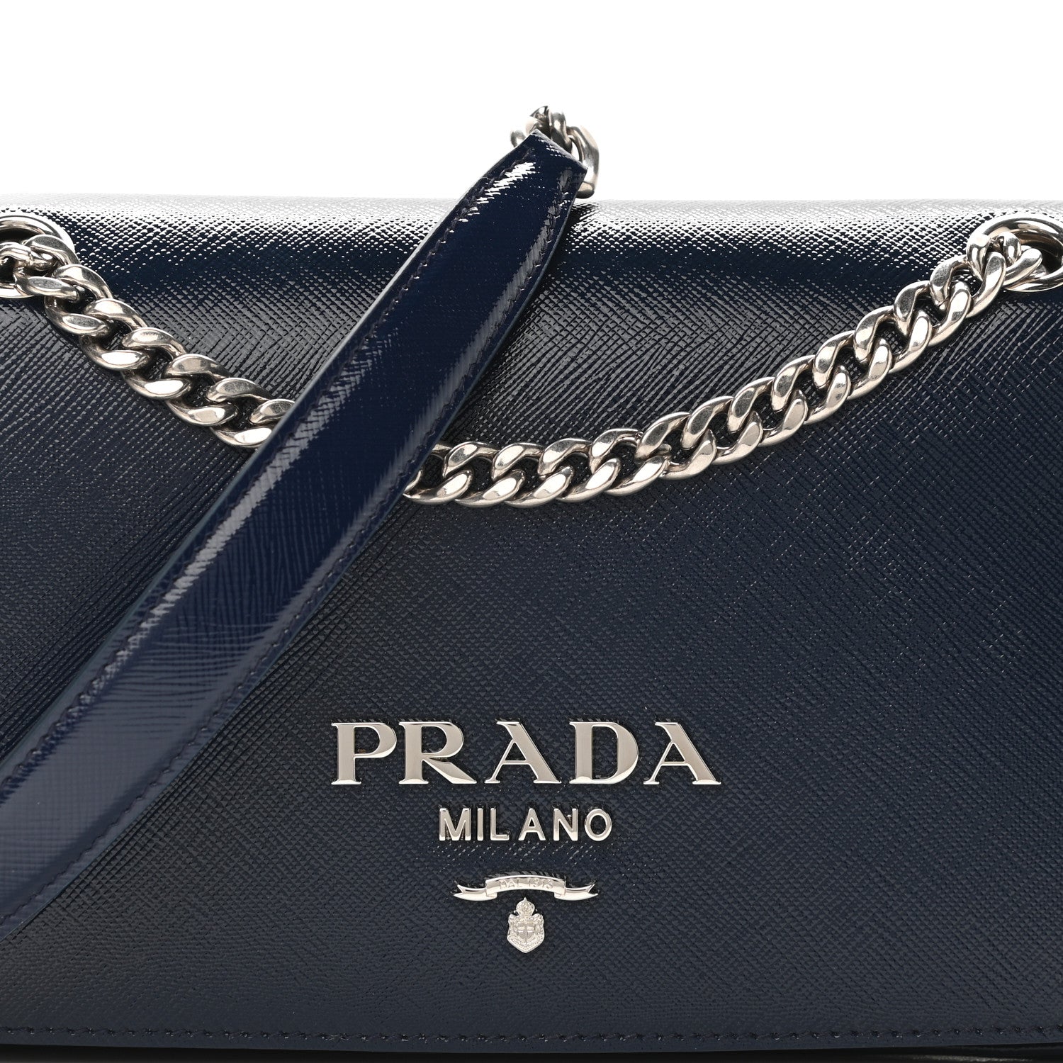 Prada Saffiano Vernice Flap Chain Crossbody Bag Royal 7 of 9