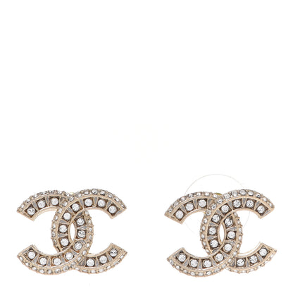 Chanel Crystal Timeless CC Earrings Light Gold 1 of 5