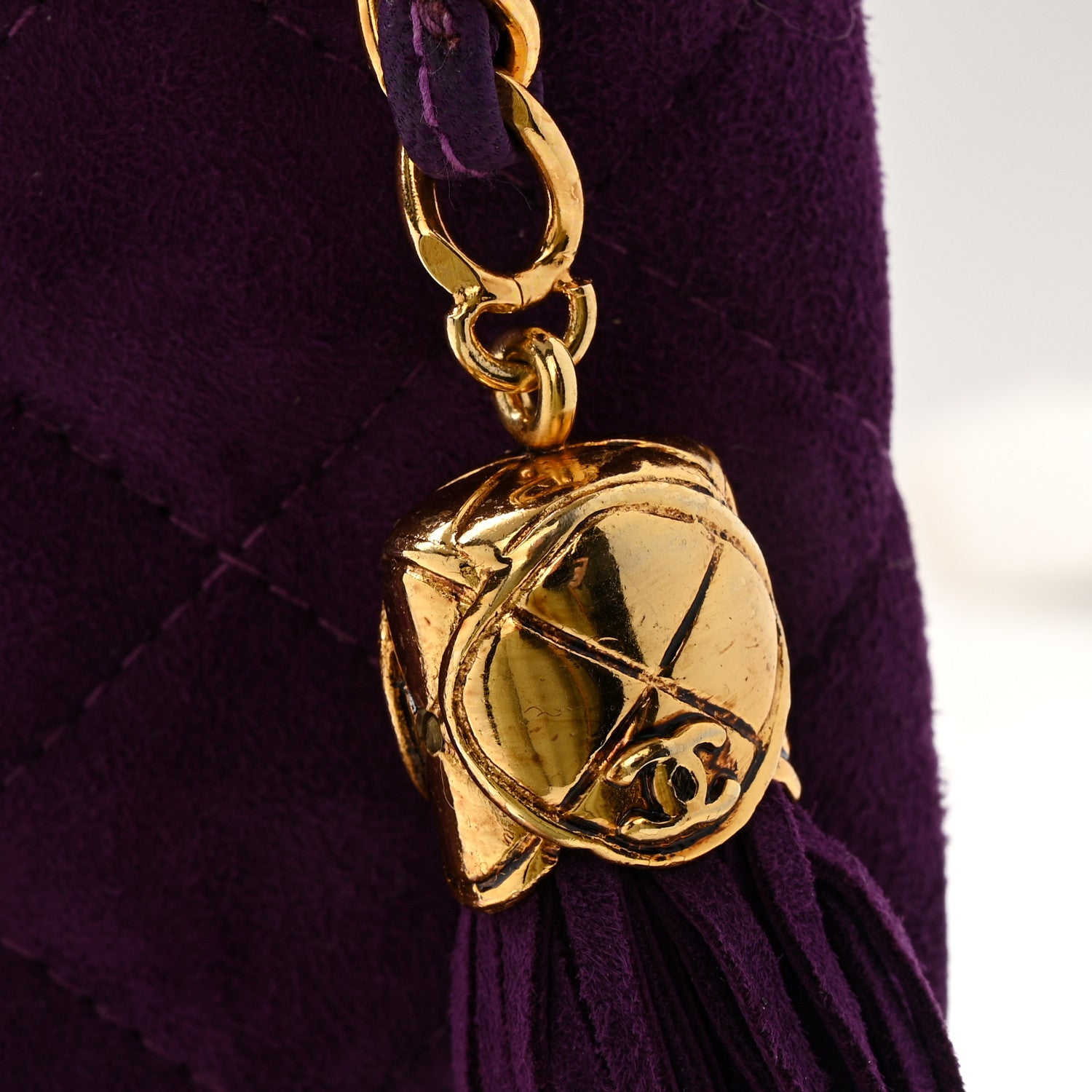 Chanel Suede Quilted CC Tassel Clutch Purple 11 of 12