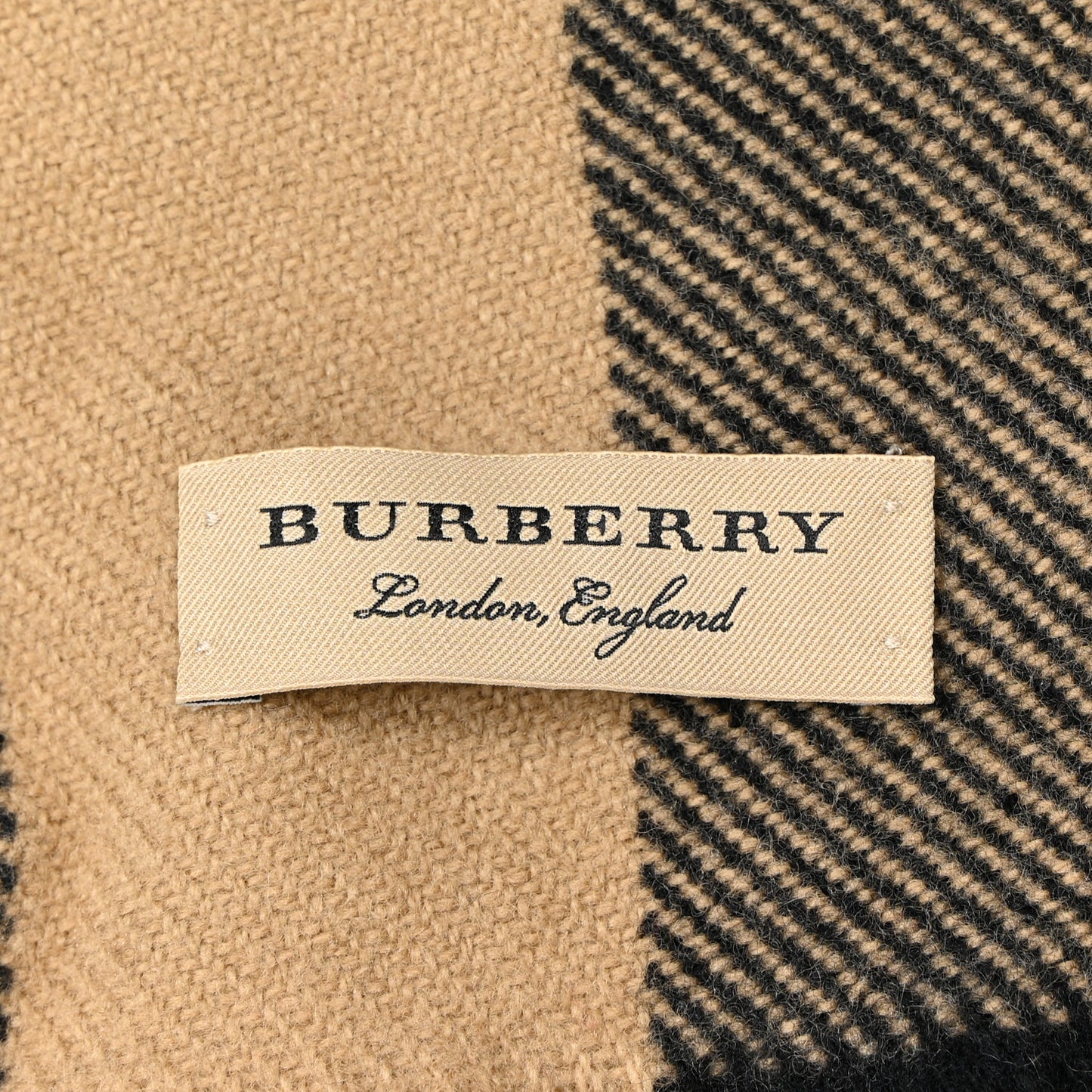 Wool Half Mega Check Fringe Scarf Camel