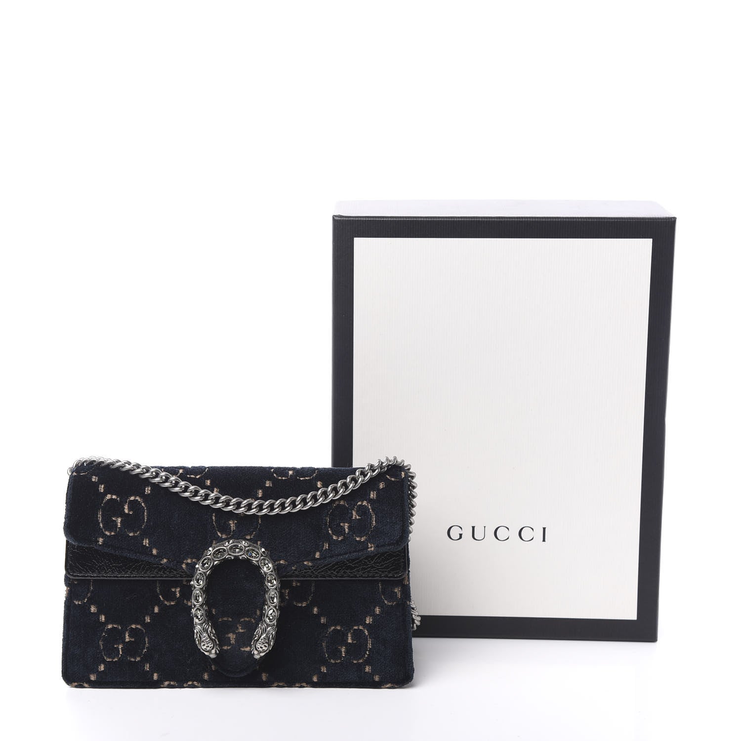 Gucci Velvet GG Monogram Super Mini Dionysus Shoulder Bag Blue Beige Black 18 of 18