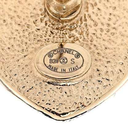 Chanel Crystal CC Resin Heart Earrings Gold Pink White 3 of 5