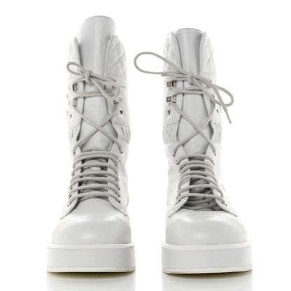 Chanel Lambskin Quilted Lace Up Combat Boots 36.5 White 2 of 9