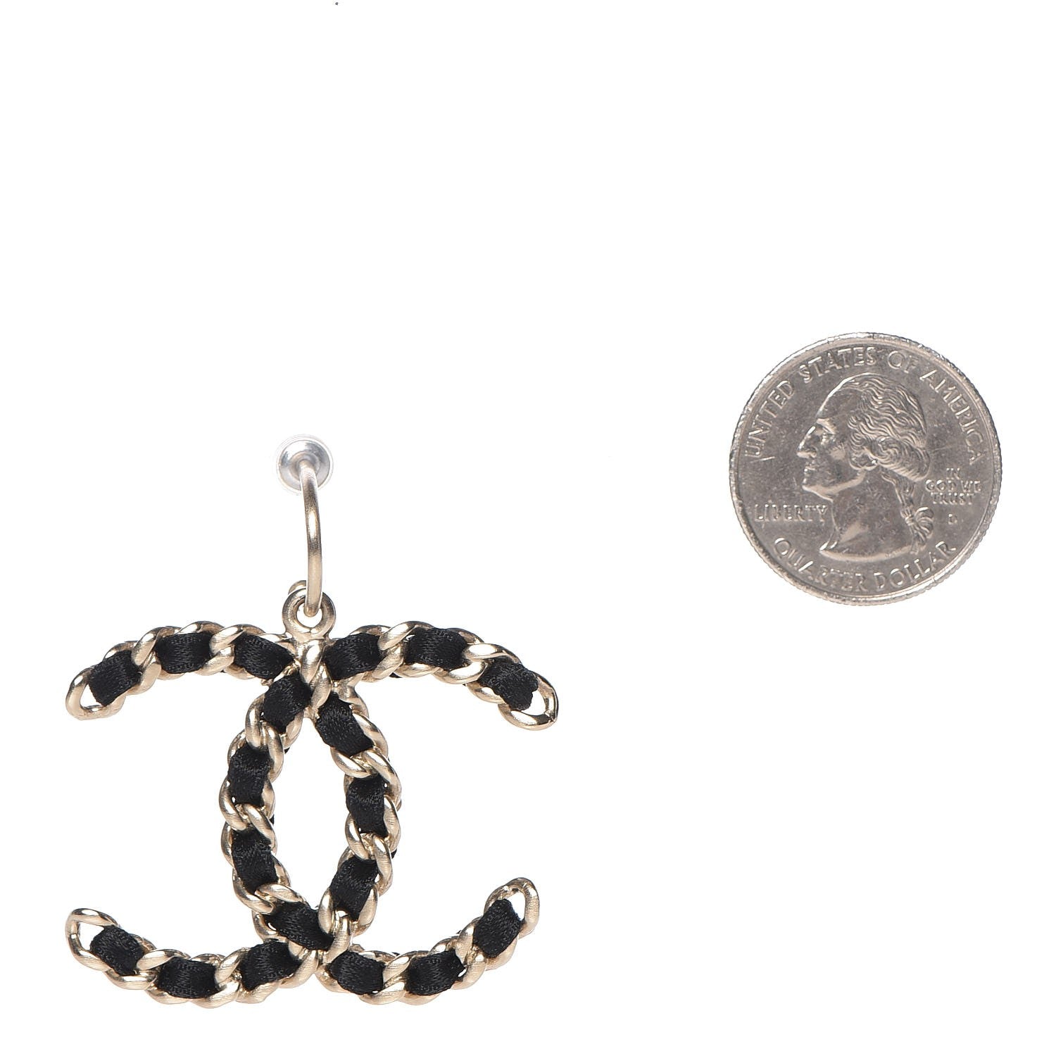 Chanel Satin CC Chain Earrings Light Gold Black 2 of 4