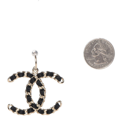 Chanel Satin CC Chain Earrings Light Gold Black 2 of 4