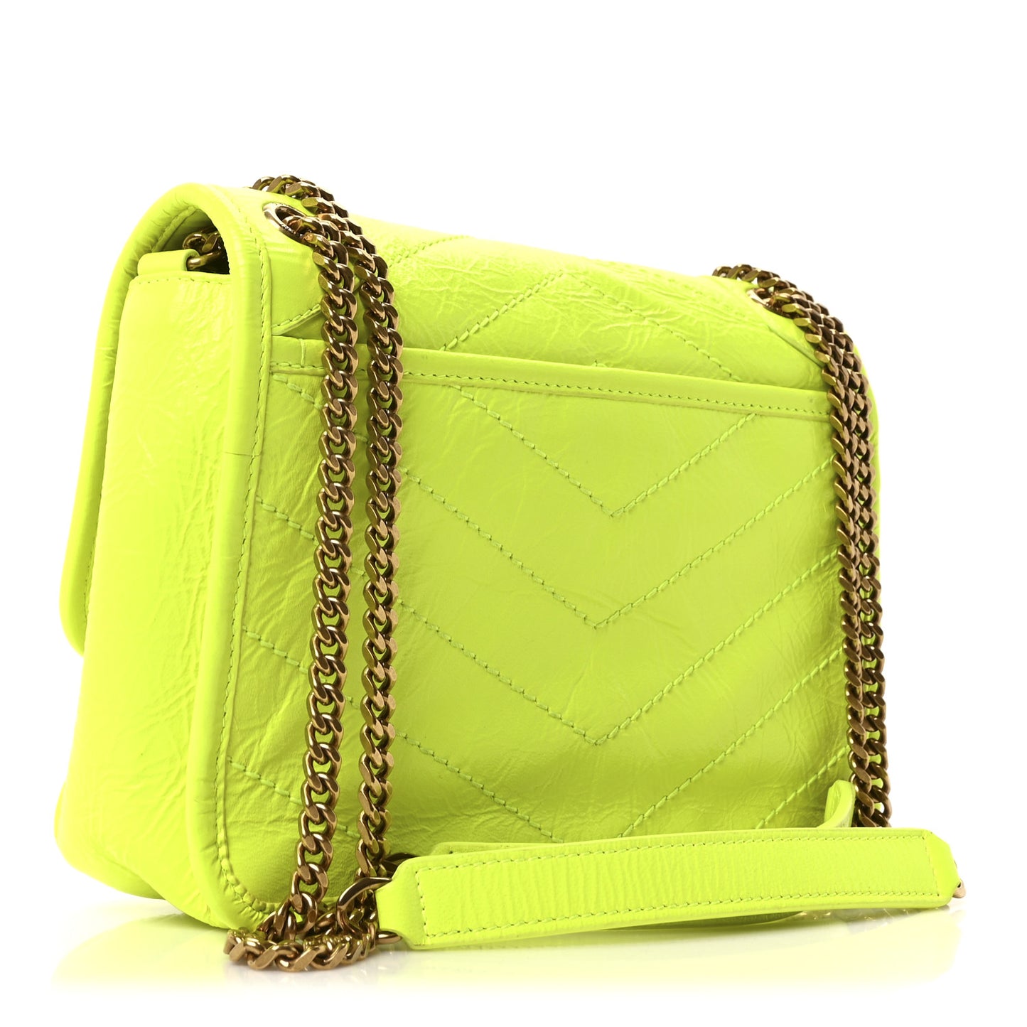 Crinkled Calfskin Matelasse Monogram Baby Niki Chain Satchel Neon Yellow