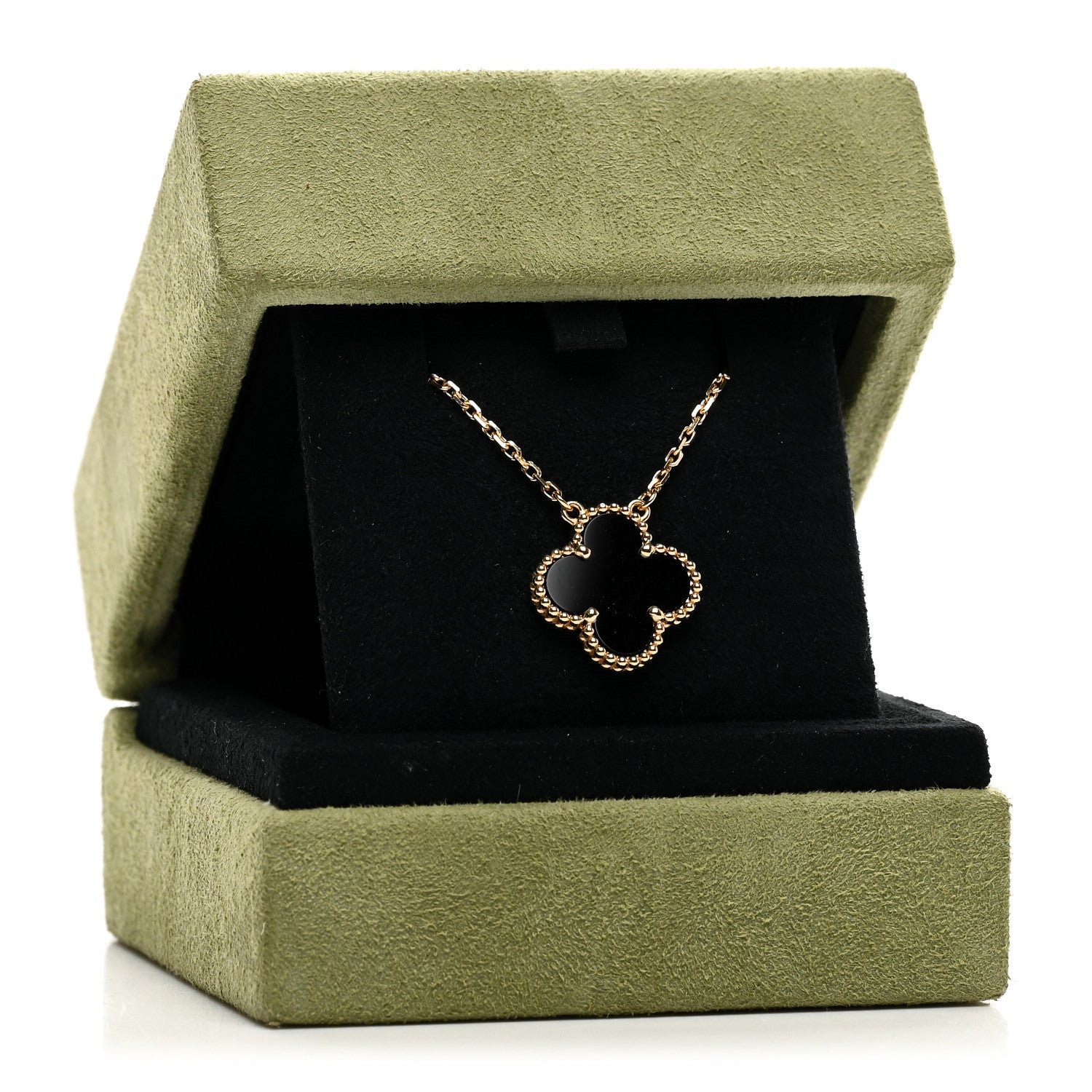 Van Cleef & Arpels 18K Yellow Gold Black Onyx Vintage Alhambra Pendant Necklace 5 of 5