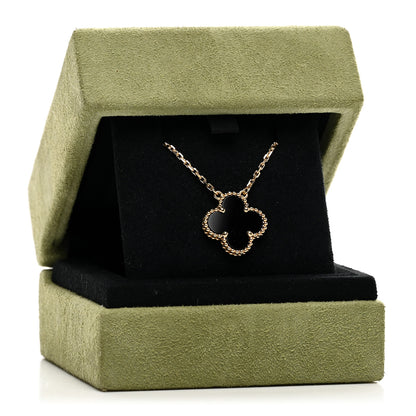 Van Cleef & Arpels 18K Yellow Gold Black Onyx Vintage Alhambra Pendant Necklace 5 of 5