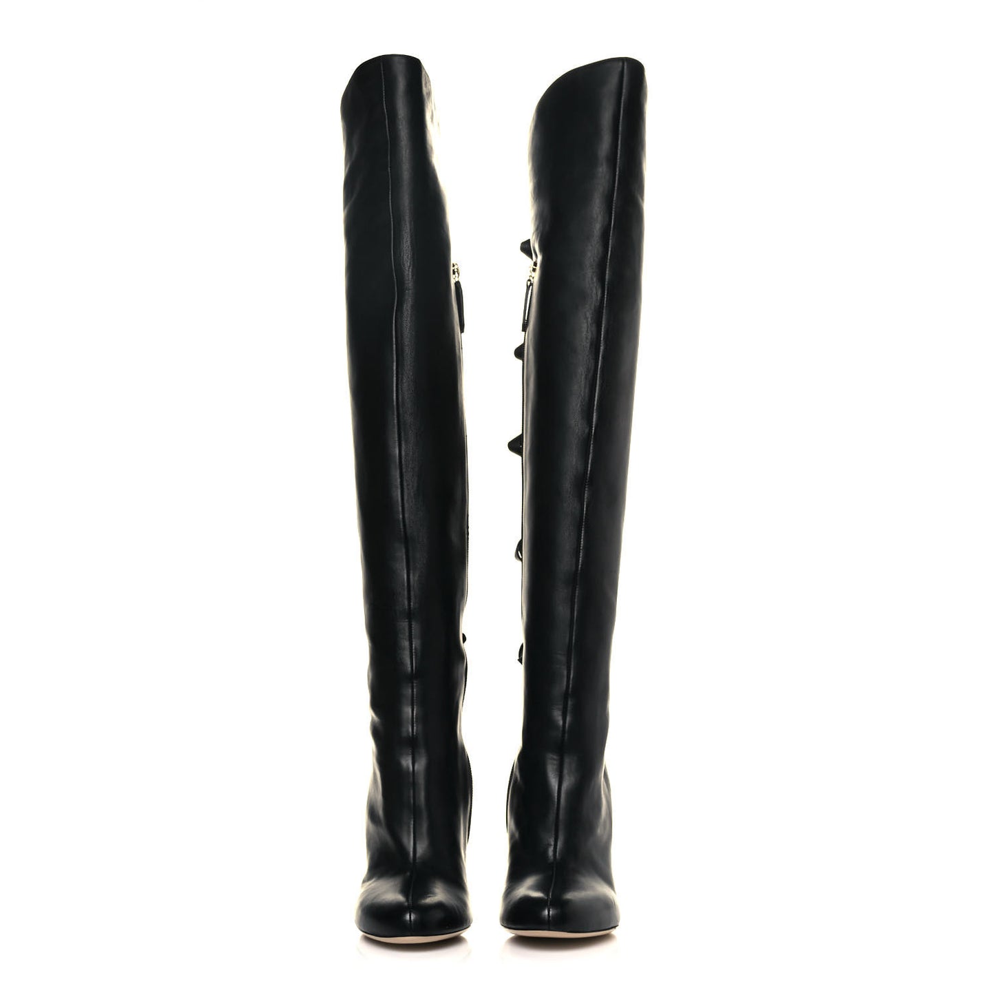 Calfskin Bow Over the Knee Boots 38 Black