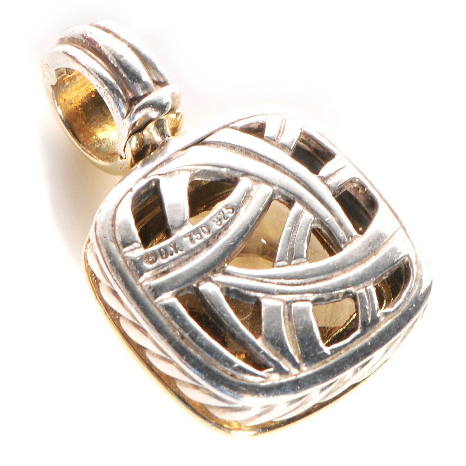 David Yurman Sterling Silver 18K Gold Citrine Cable 14mm Pendant 3 of 6