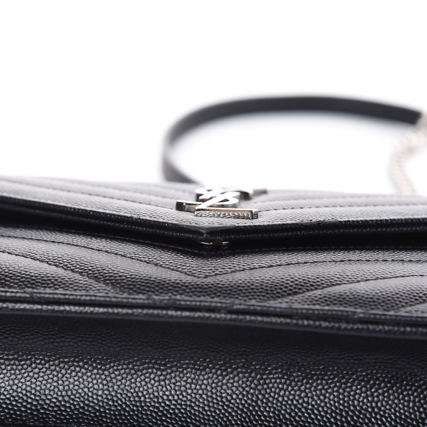 Grain De Poudre Matelasse Chevron Monogram Envelope Chain Wallet Black
