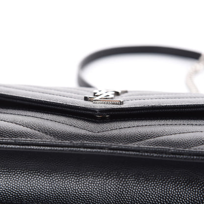 Saint Laurent Grain De Poudre Matelasse Chevron Monogram Envelope Chain Wallet Black 15 of 16