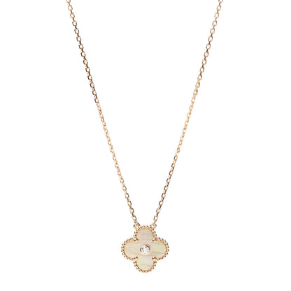 Van Cleef & Arpels 18K Yellow Gold Diamond Yellow Mother of Pearl Vintage Alhambra Pendant Necklace 1 of 8