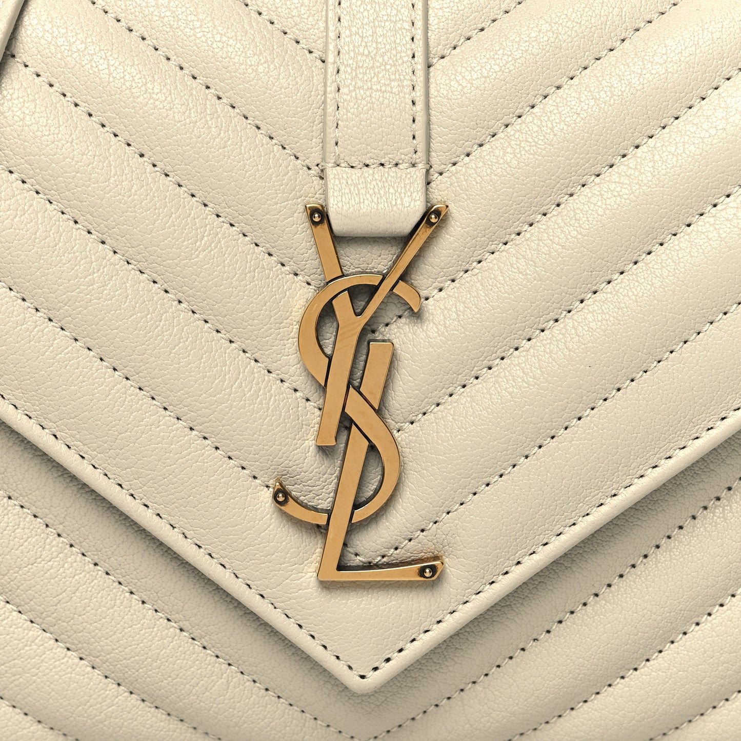 Sheepskin Matelasse Chevron Monogram Medium College Bag Crema Soft