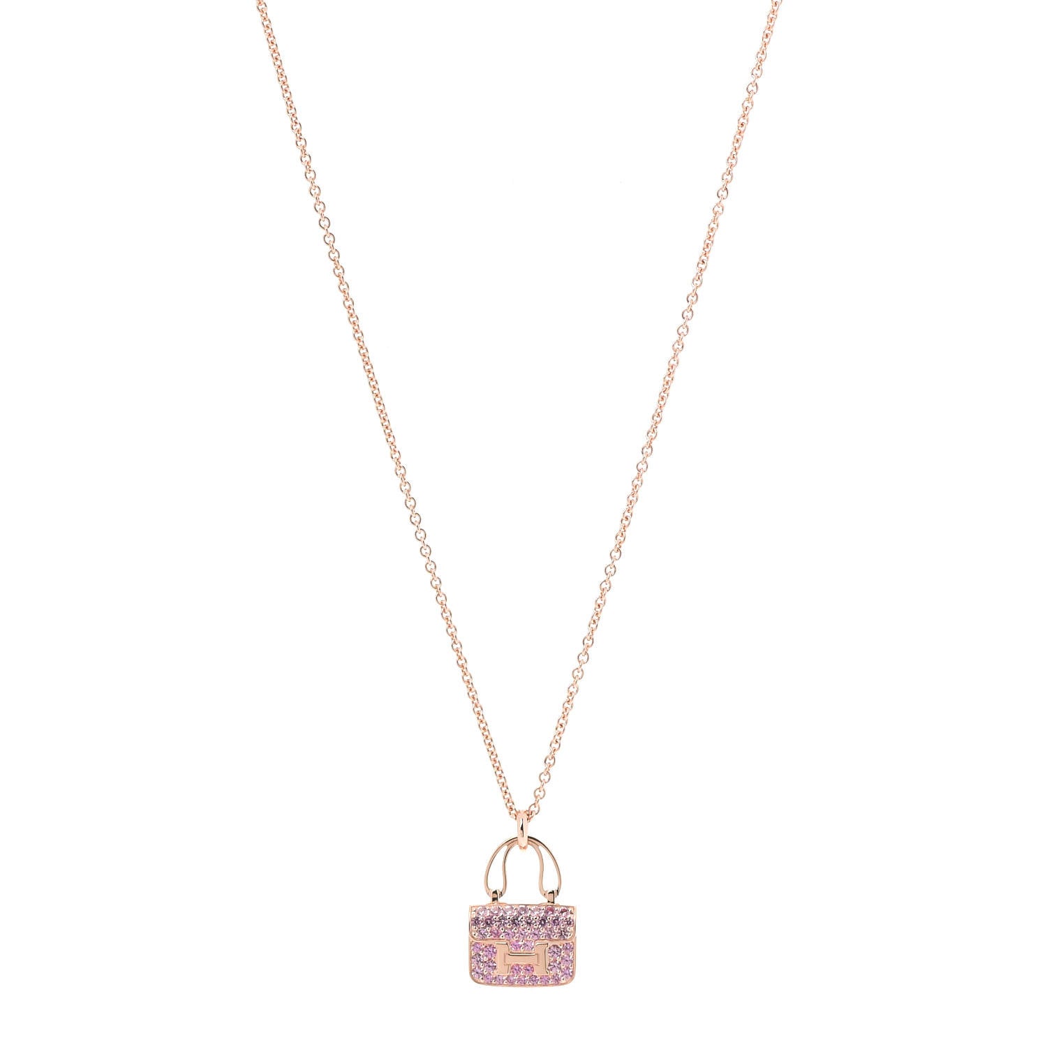 Hermes 18K Rose Gold Pink Sapphire Constance Amulettes Pendant Necklace 1 of 6