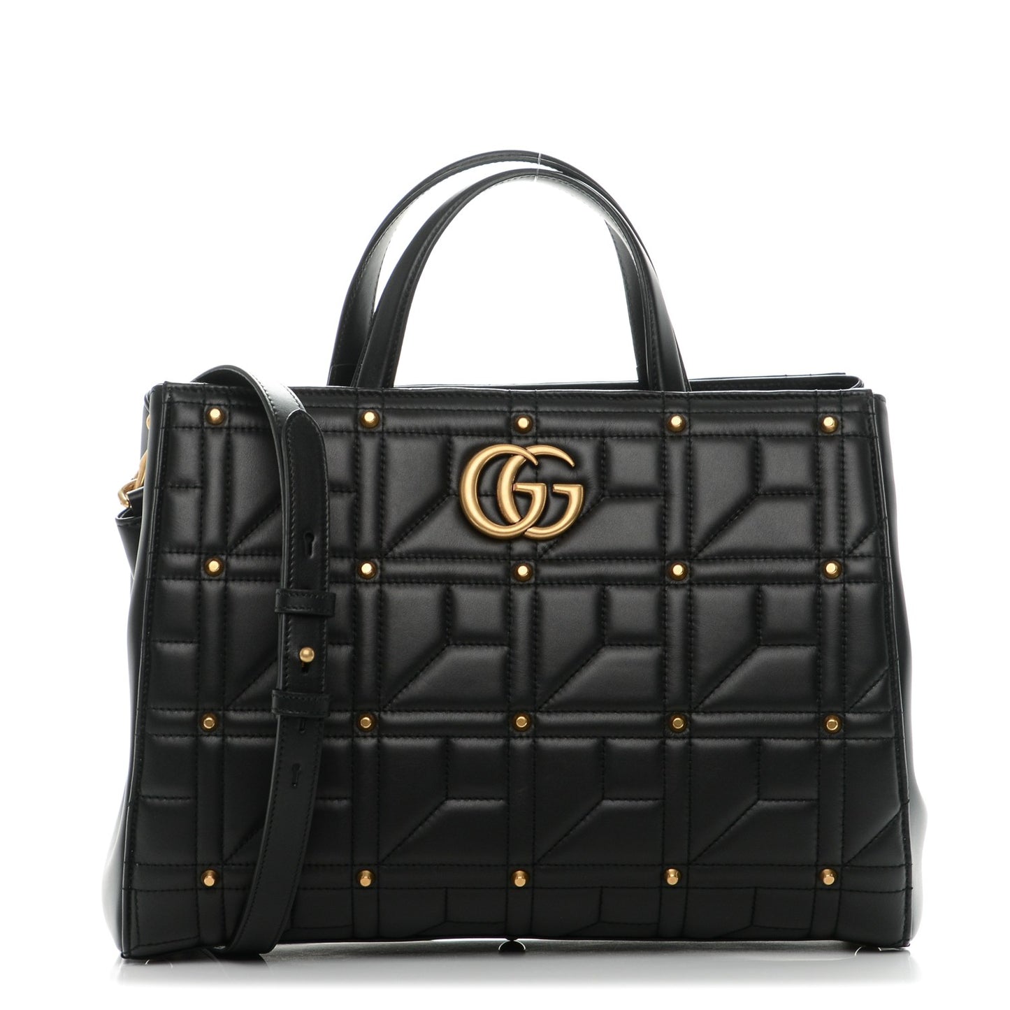Calfskin Matelasse Studded Medium GG Marmont Tote Black