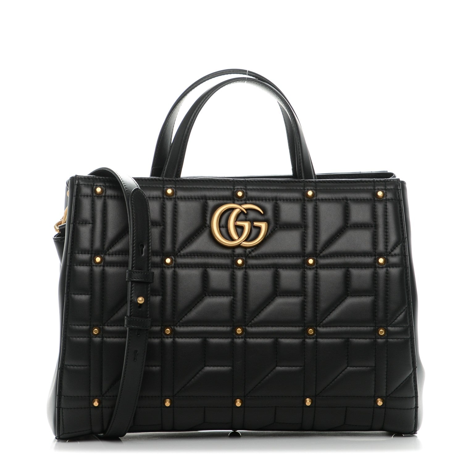 Gucci Calfskin Matelasse Studded Medium GG Marmont Tote Black 1 of 7