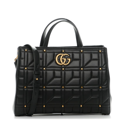 Gucci Calfskin Matelasse Studded Medium GG Marmont Tote Black 1 of 7