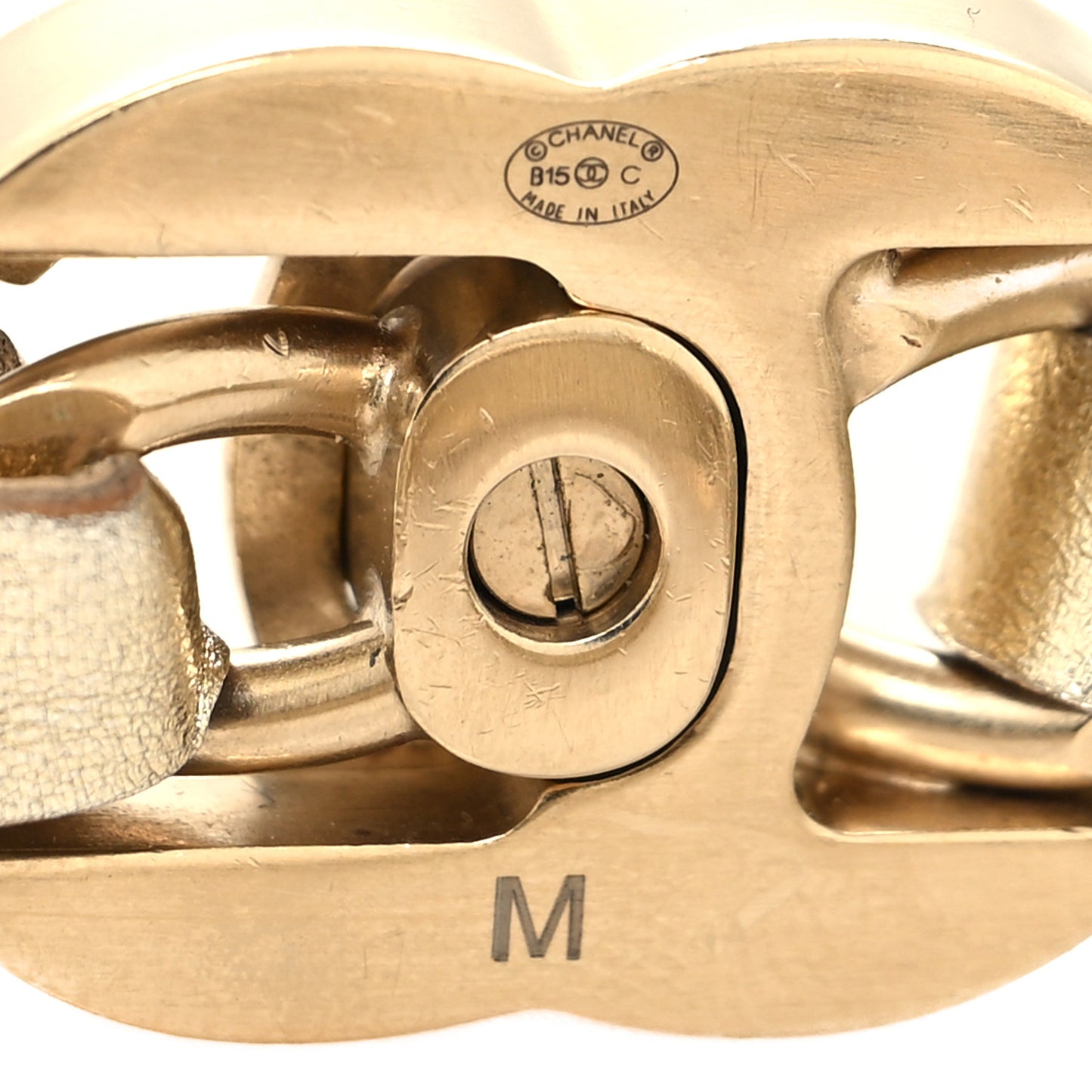 Metallic Lambskin CC Turnlock Chain Bracelet M Light Gold