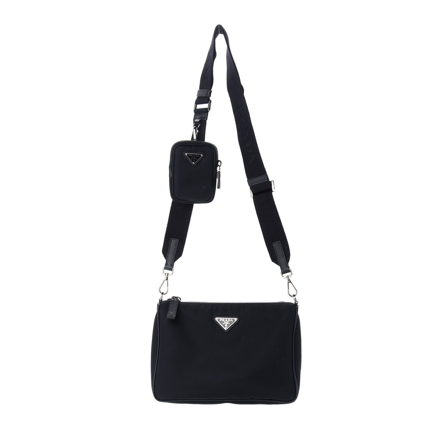 Prada Re-Nylon Saffiano Pocket Zippered Shoulder Bag Black 1 of 11