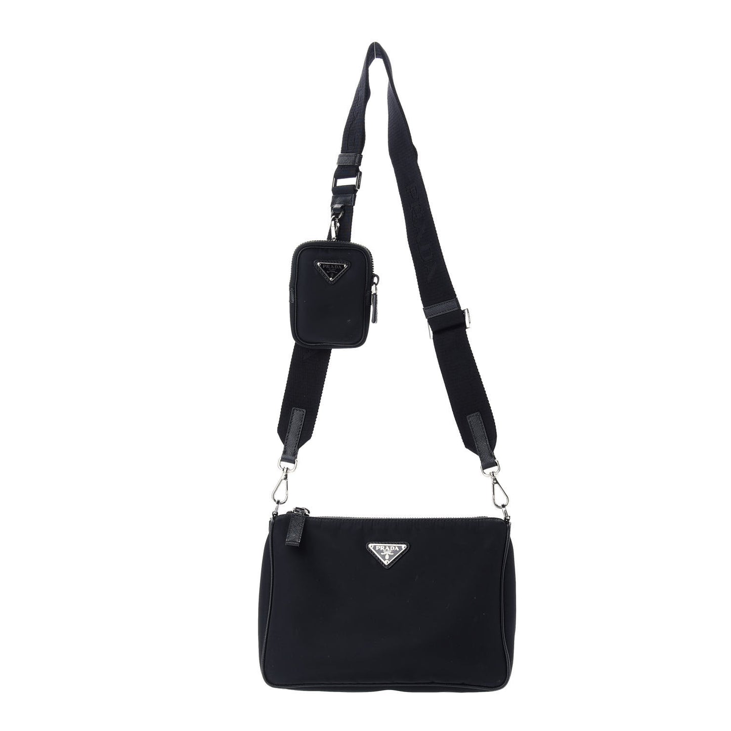 Re-Nylon Saffiano Pocket Zippered Shoulder Bag Black