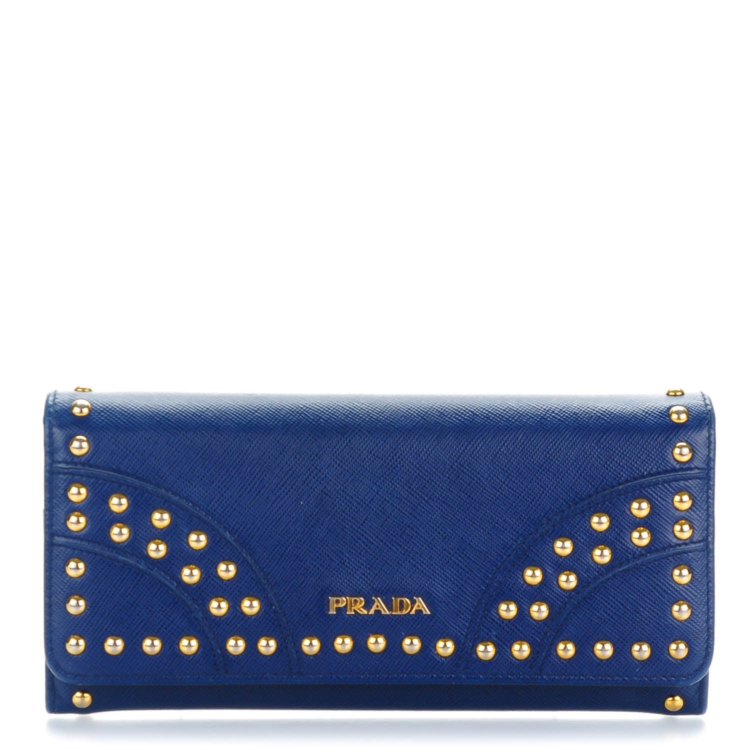 Prada Saffiano Studded Continental Flap Wallet Bleuette 1 of 8