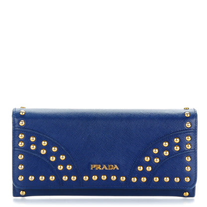Prada Saffiano Studded Continental Flap Wallet Bleuette 1 of 8