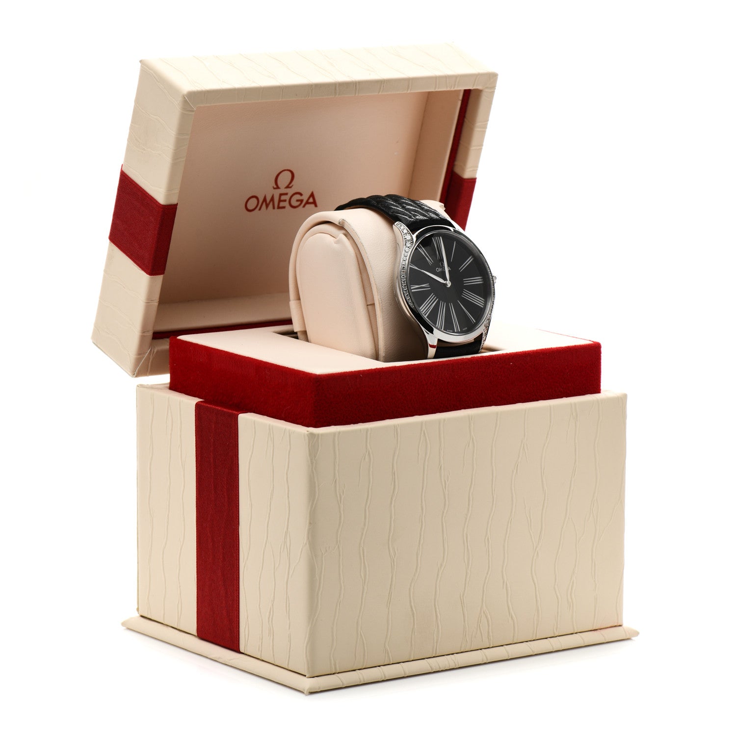 Omega Stainless Steel Calfskin Diamond Bezel 39mm De Ville Trésor Quartz Watch Black 	428.17.39.60.01.001 5 of 5