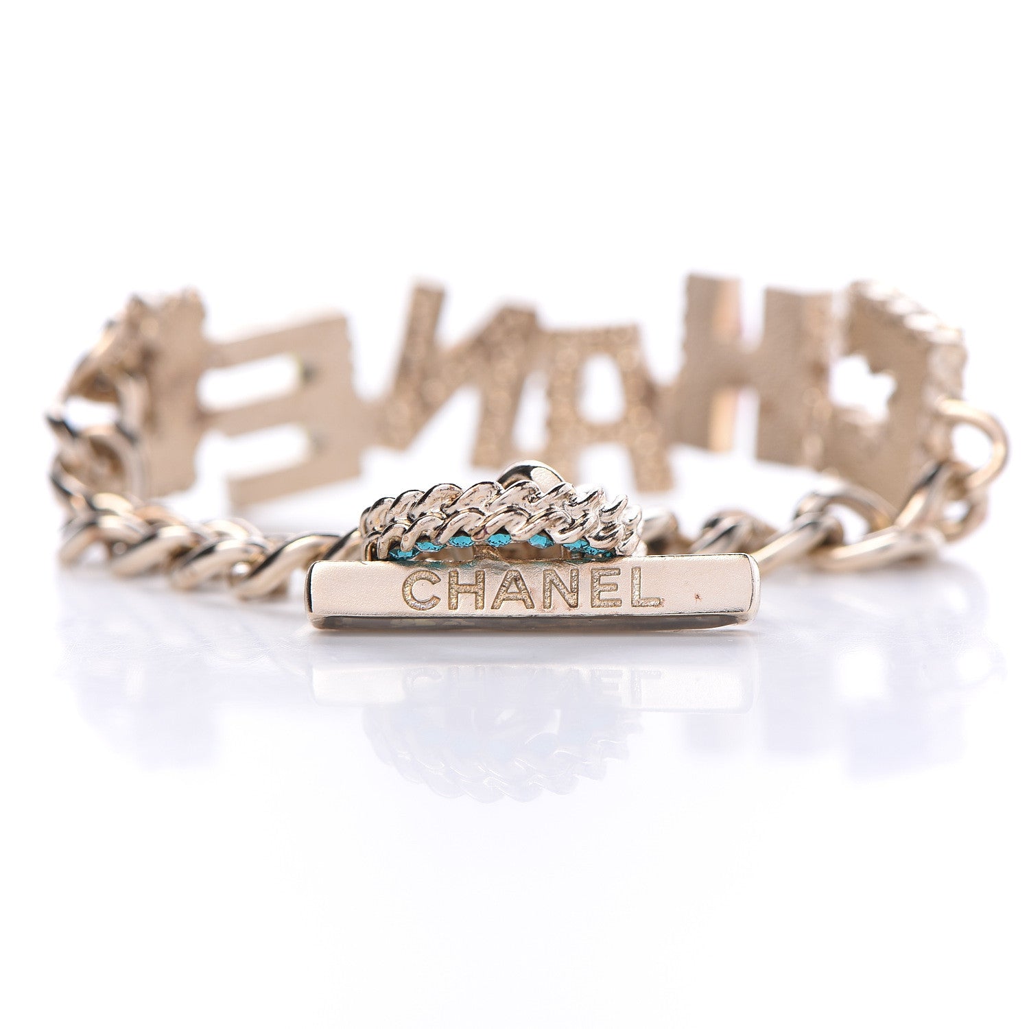 Chanel Metal Strass Enamel Pearl Logo Bracelet Gold Multicolor 4 of 8