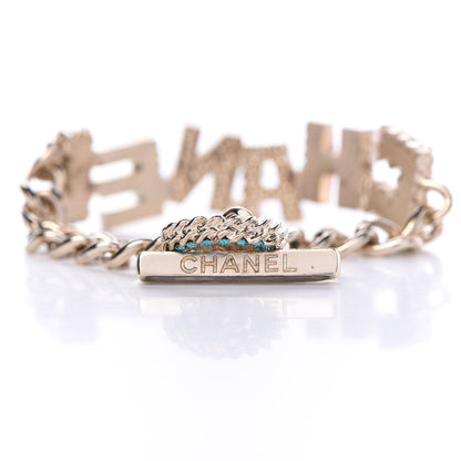 Chanel Metal Strass Enamel Pearl Logo Bracelet Gold Multicolor 4 of 8