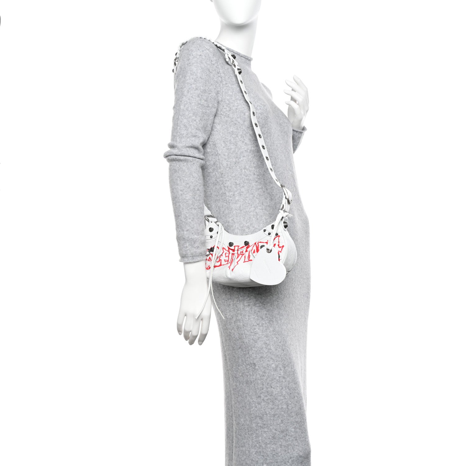 Balenciaga Agneau Arena Lunar New Year Graffiti Logo Le Cagole Shoulder Bag XS Optic White 2 of 10