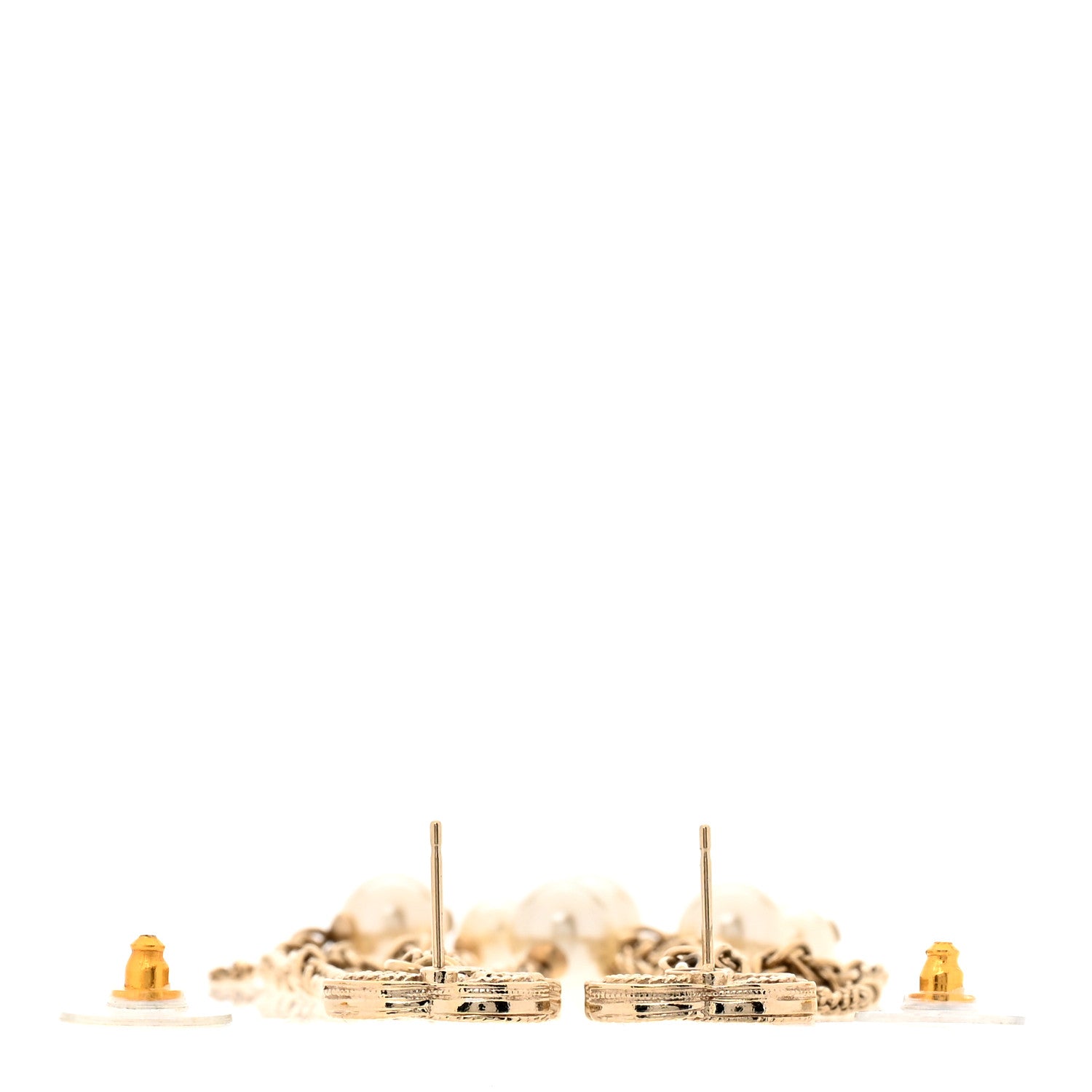 Chanel Pearl CC Multi Chain Drop Earrings Gold 3 of 5