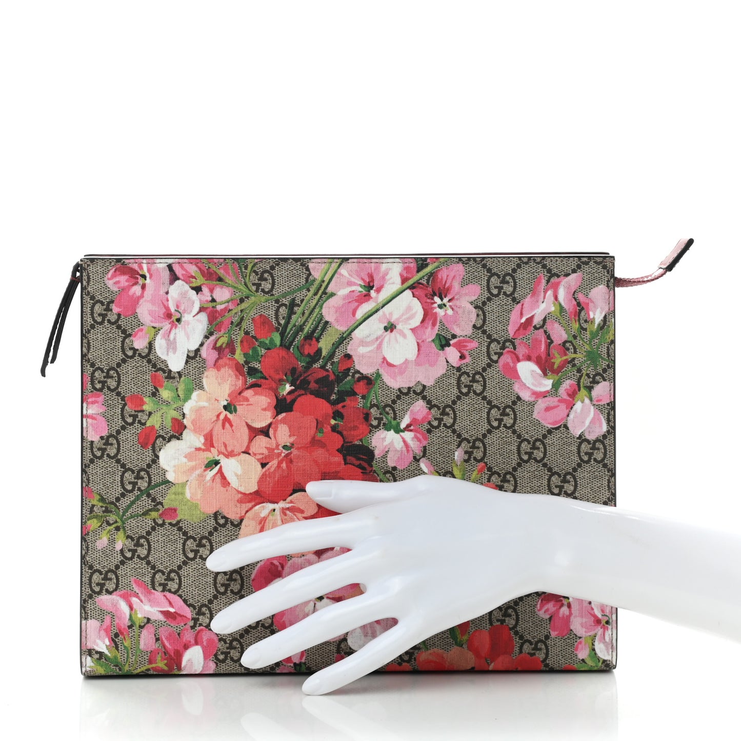 GG Supreme Monogram Blooms Large Cosmetic Case Beige Multicolor Dry Rose