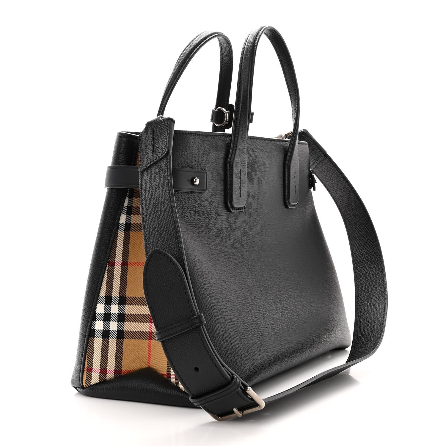 Burberry Grainy Calfskin House Check Medium Banner Tote Black 3 of 10