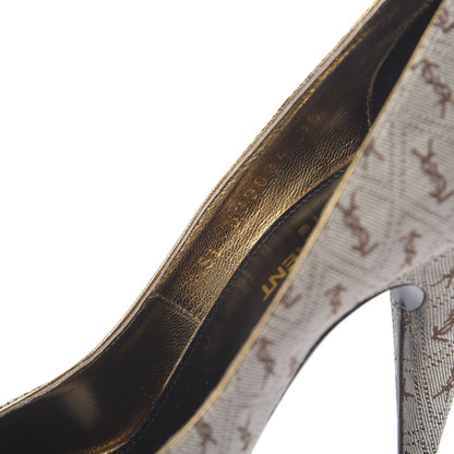Saint Laurent Silk Blend Monogram Lola Cap Toe Pumps 36 Beige 7 of 9