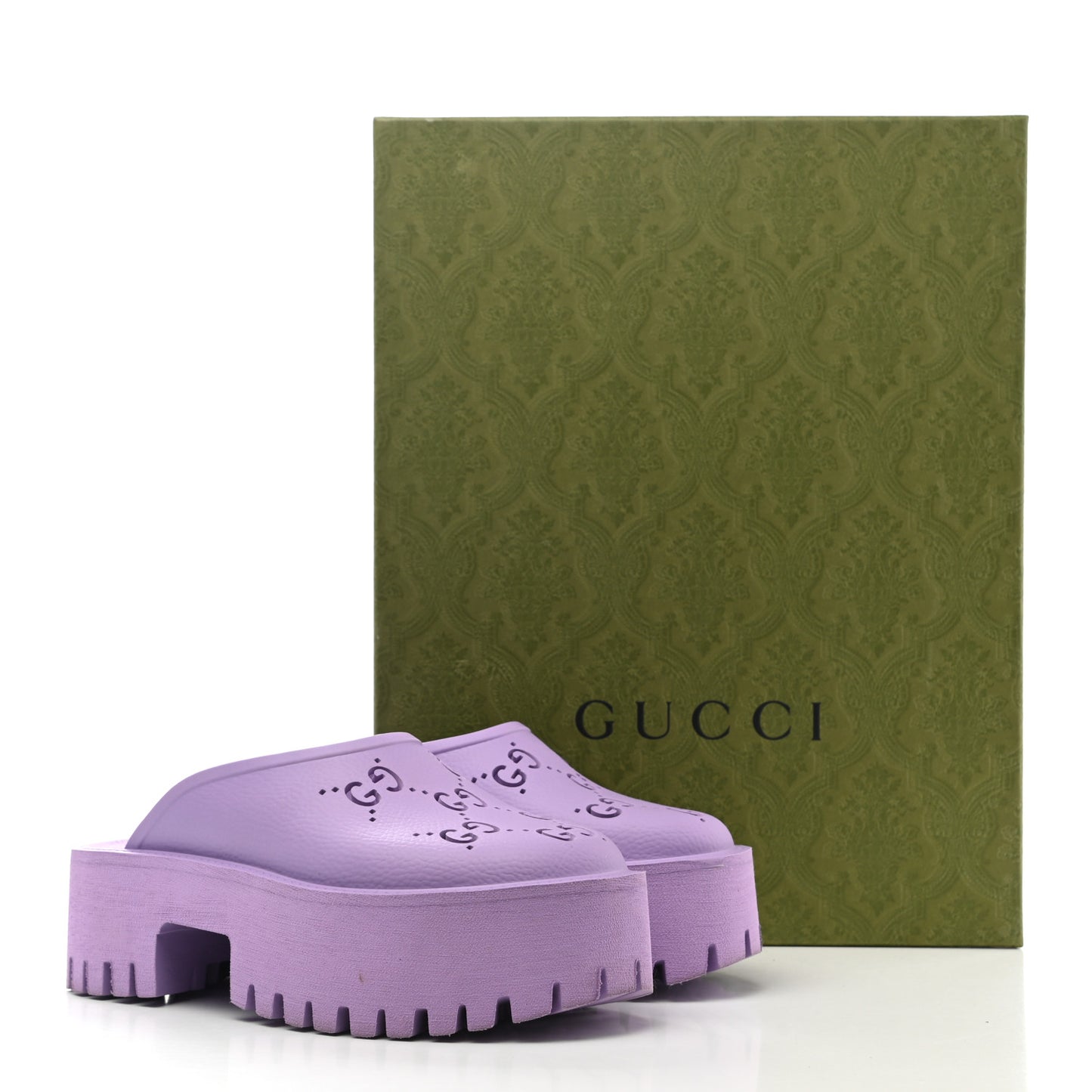 Rubber GG Monogram Perforated Elea Platform 55mm Lug Sole Sandals 35 Lapis