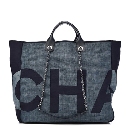 Chanel Canvas Large Shopping Tote Dark Blue 1 of 10