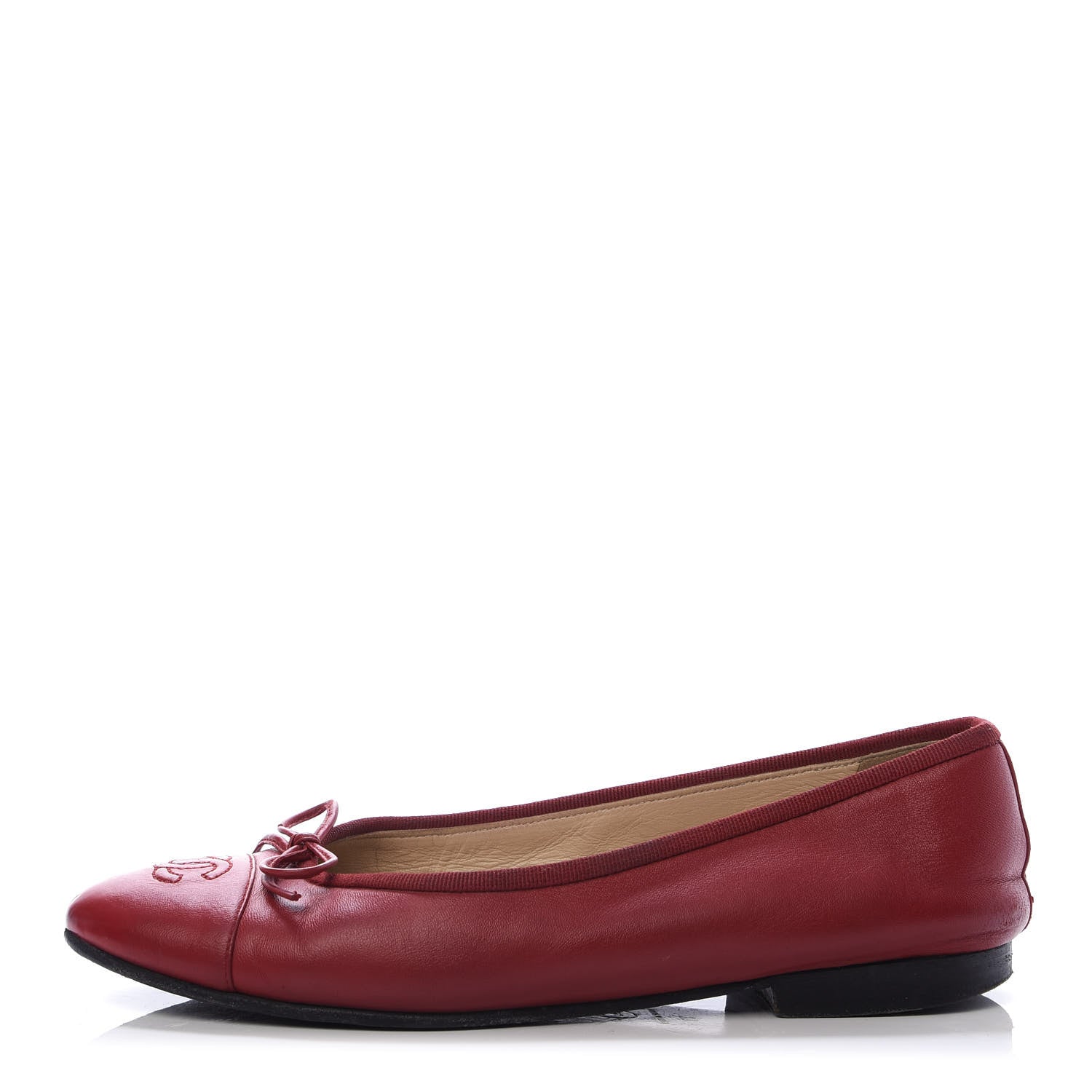 Chanel Lambskin Cap Toe Ballerina Flats 37 Red 1 of 9