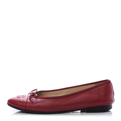Chanel Lambskin Cap Toe Ballerina Flats 37 Red 1 of 9