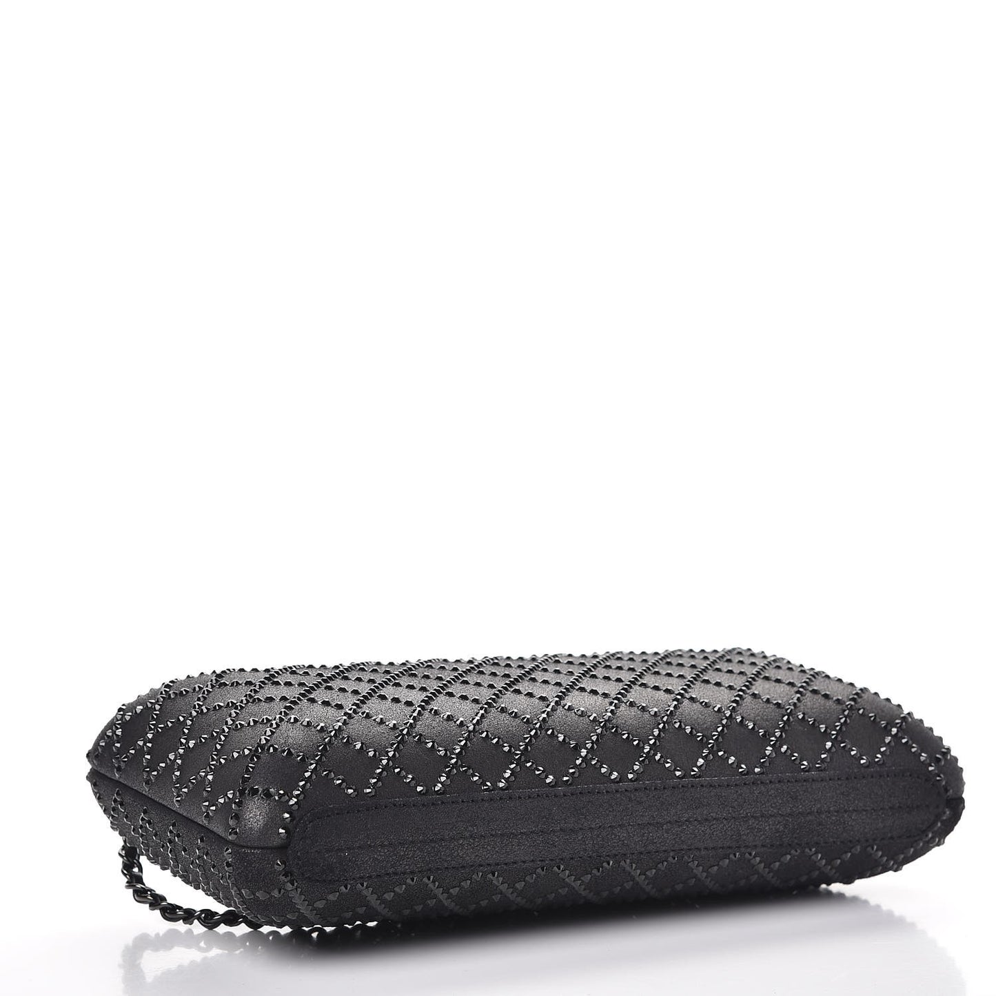 Iridescent Lambskin Crystal Quilted Clutch Black