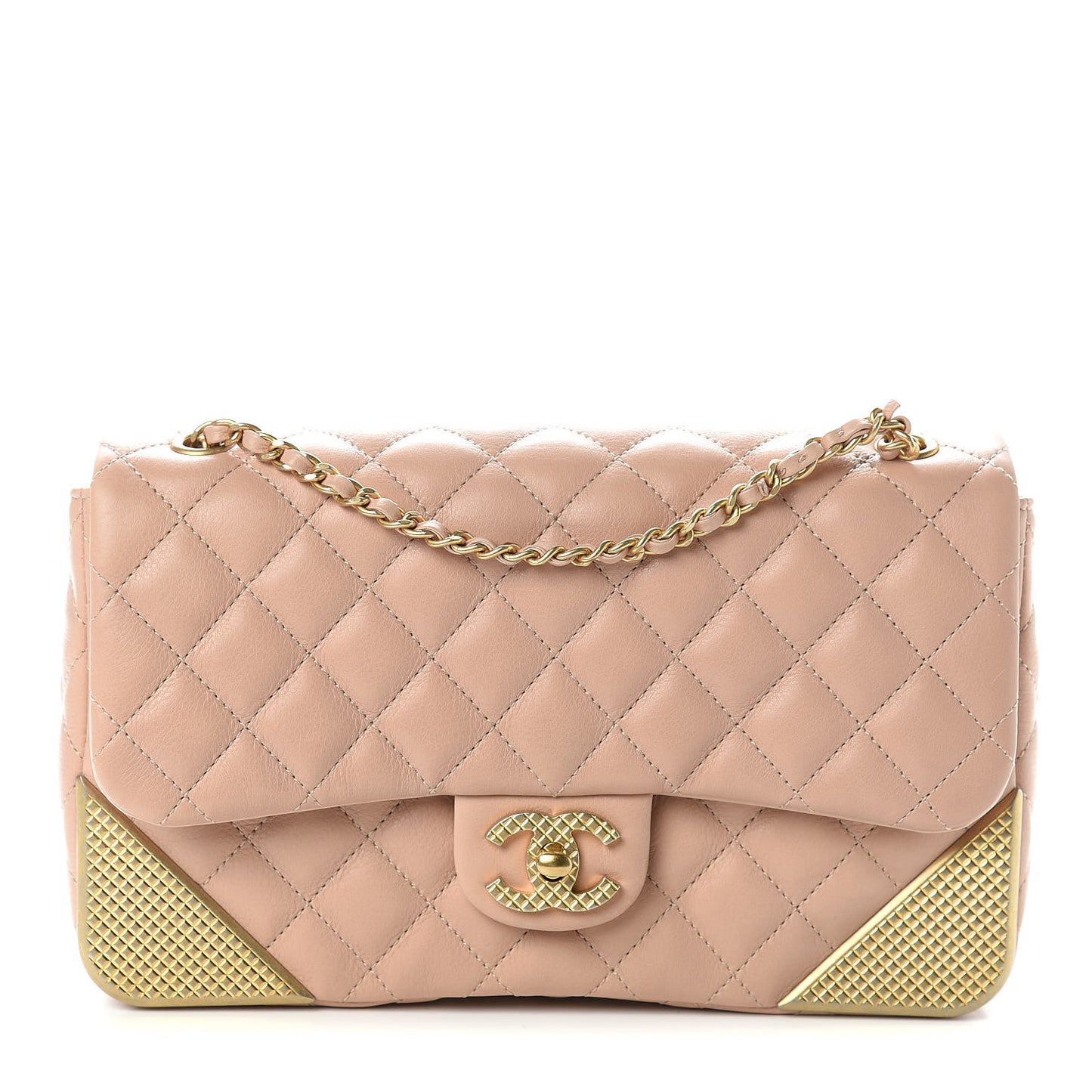 Calfskin Quilted Rock The Corner Flap Beige