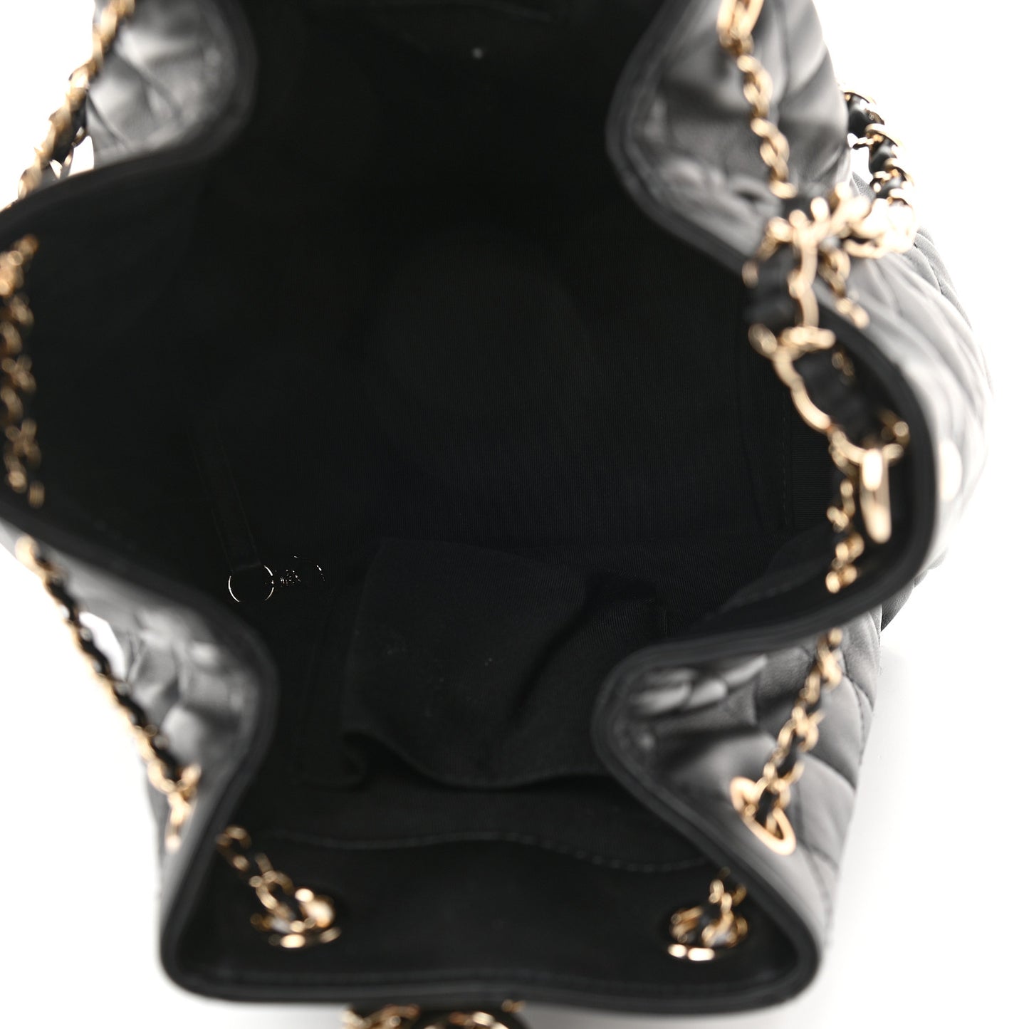 Lambskin Quilted Chain Drawstring Bag Black
