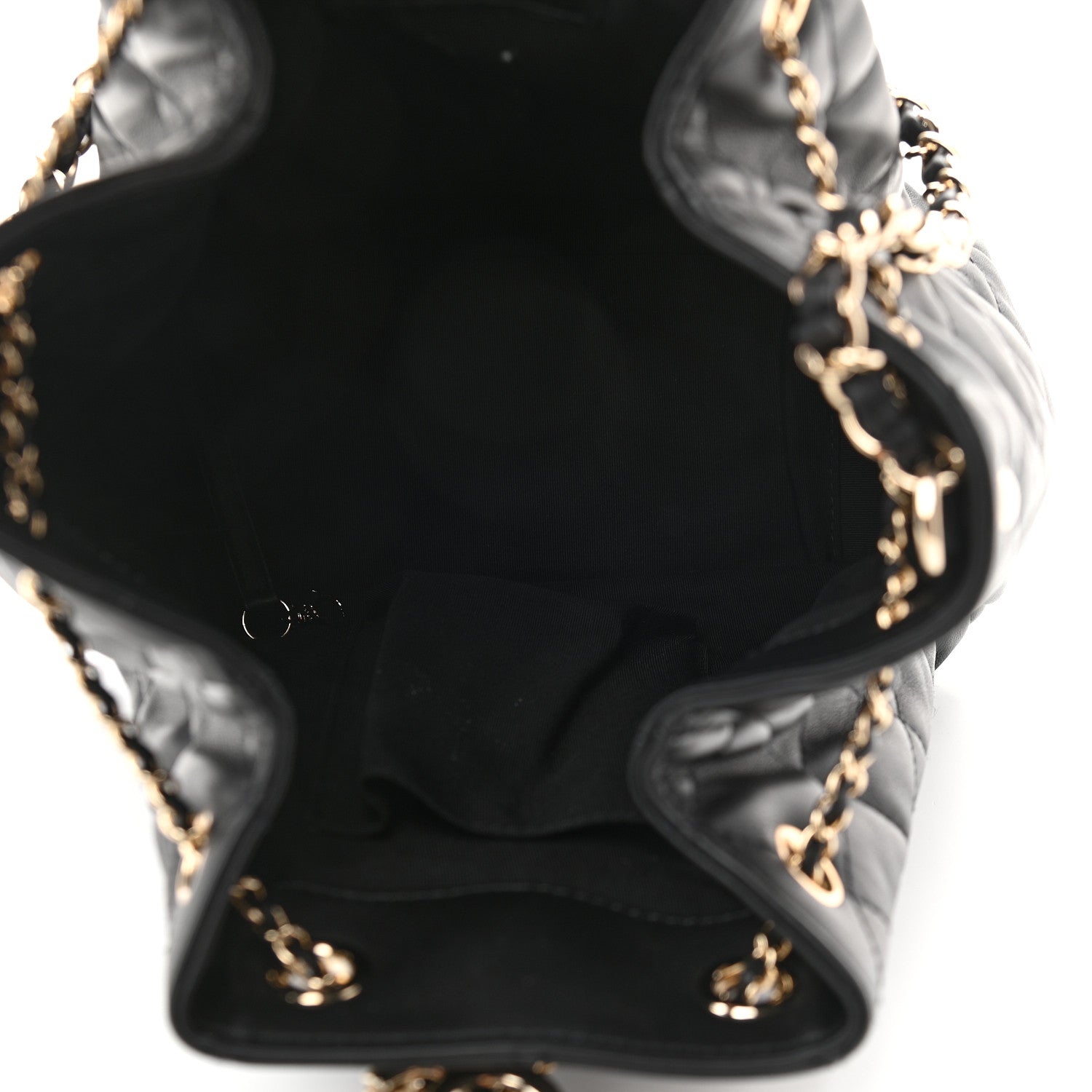 Chanel Lambskin Quilted Chain Drawstring Bag Black 5 of 10