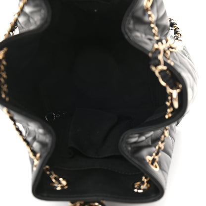 Chanel Lambskin Quilted Chain Drawstring Bag Black 5 of 10
