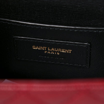 Saint Laurent Grain De Poudre Textured Mixed Matelasse Triquilt Small Monogram Satchel Red 6 of 9
