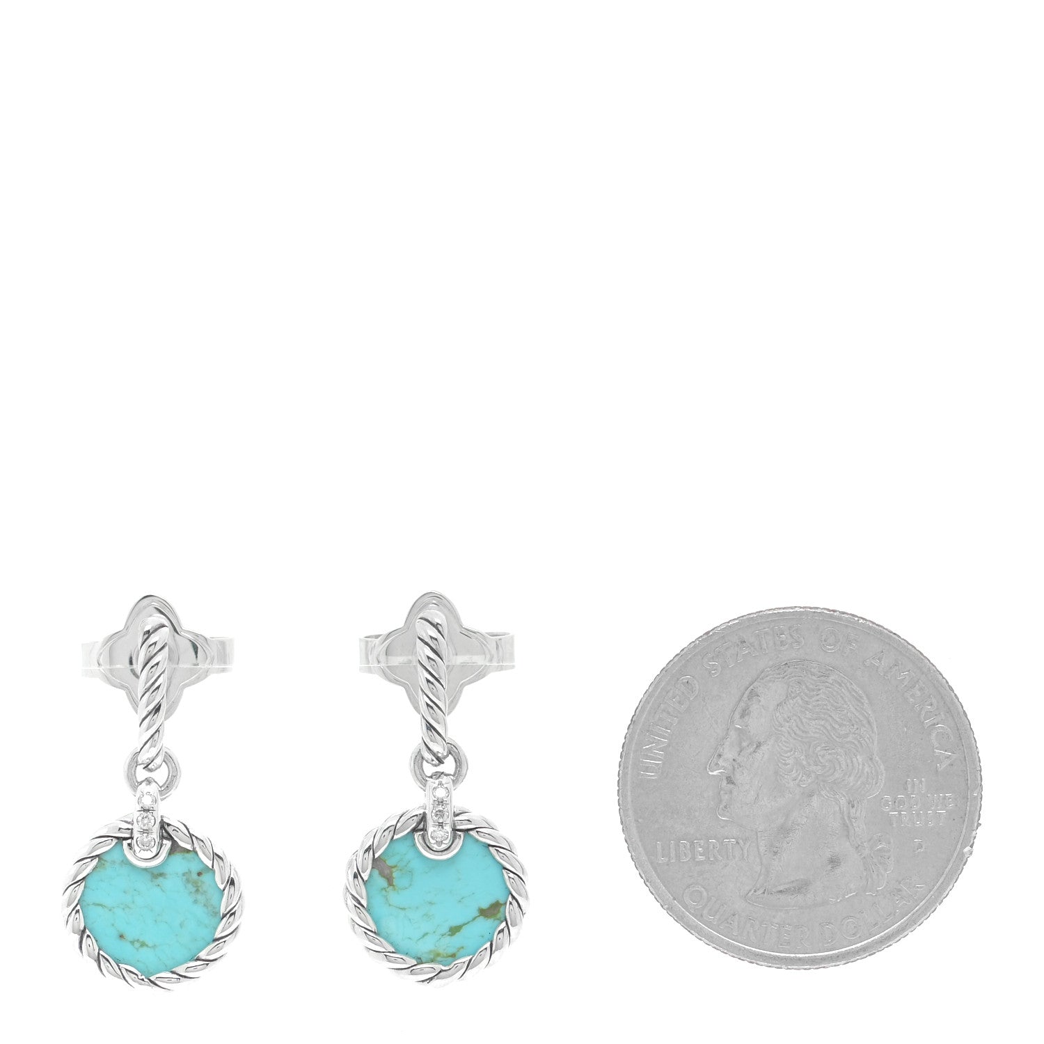 David Yurman Sterling Silver Diamond Turquoise Elements Drop Earrings 2 of 5