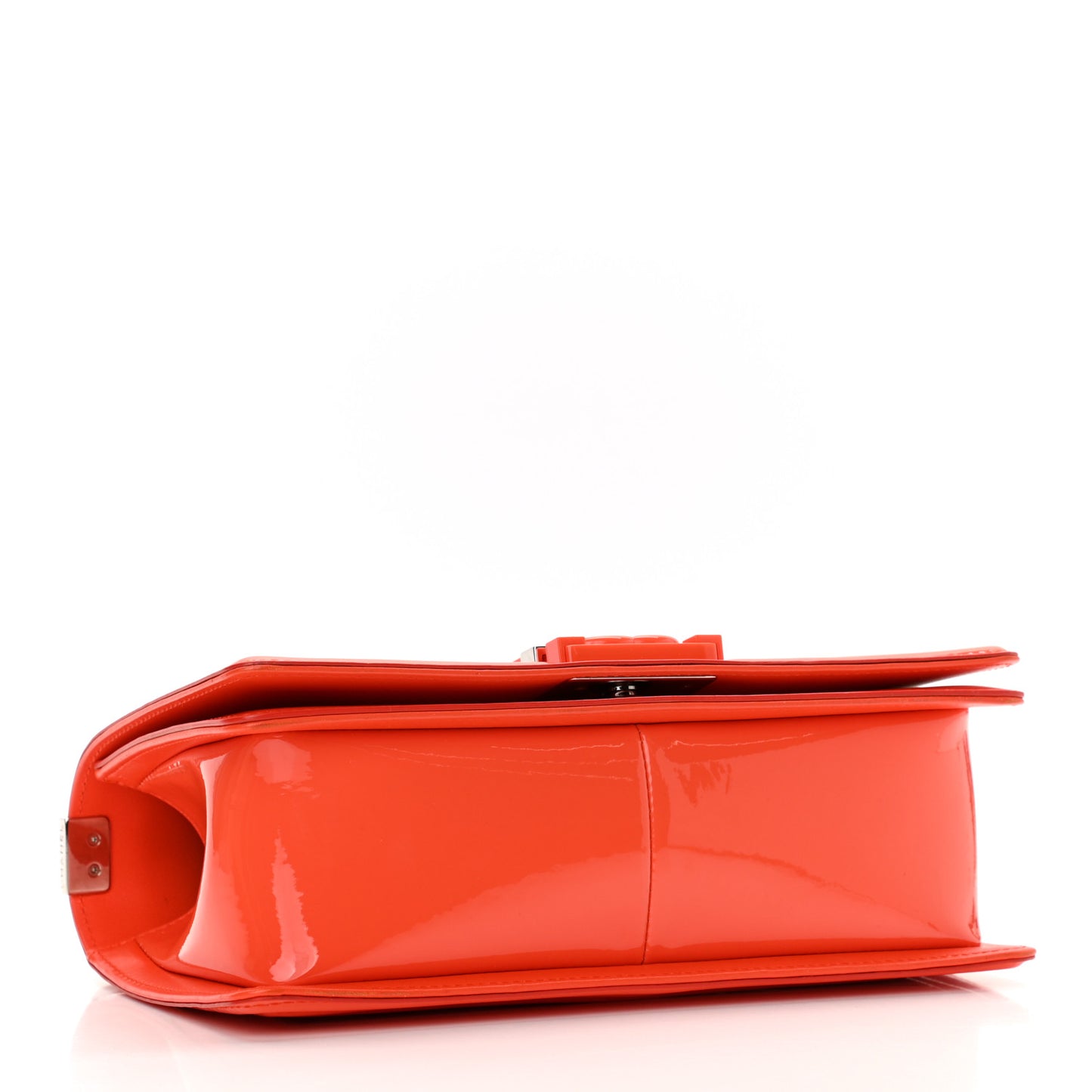 Patent Calfskin Quilted Medium Plexiglass Boy Flap Orange