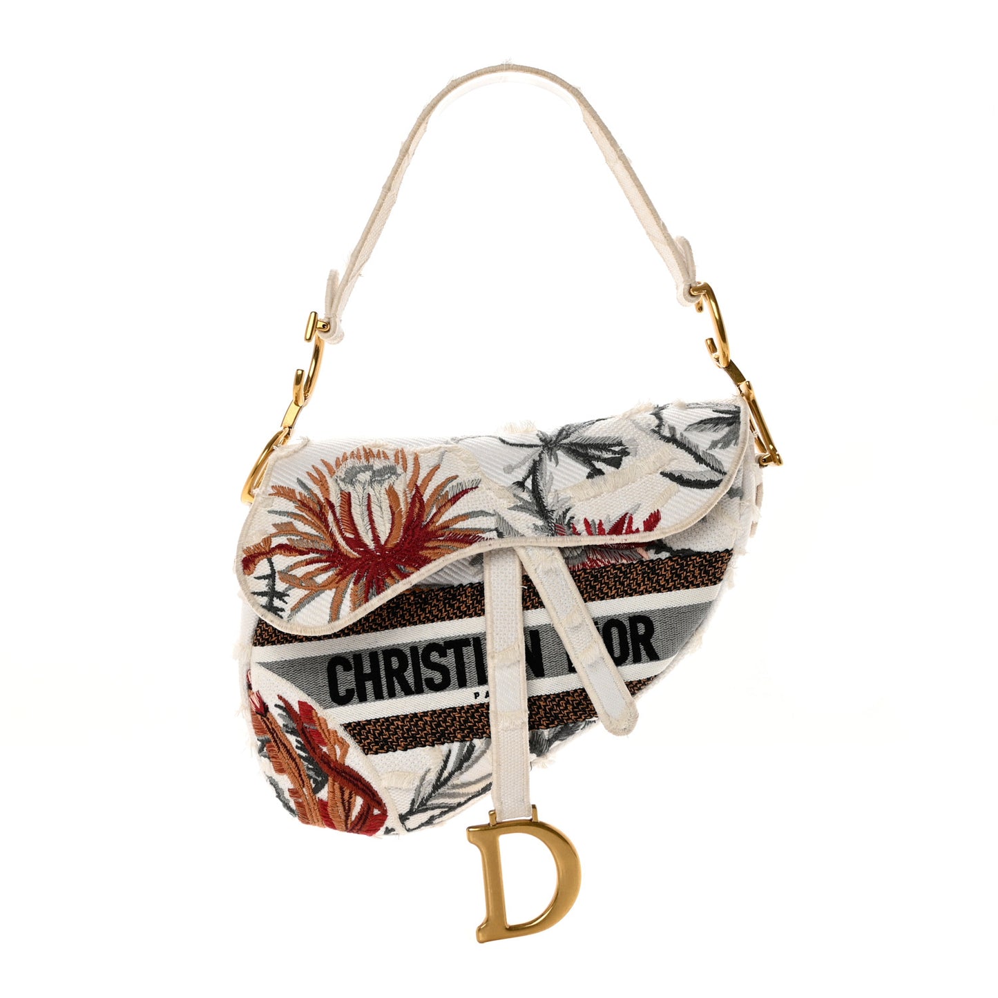 Canvas Embroidered Camouflage Flowers Saddle Bag Latte Multicolor