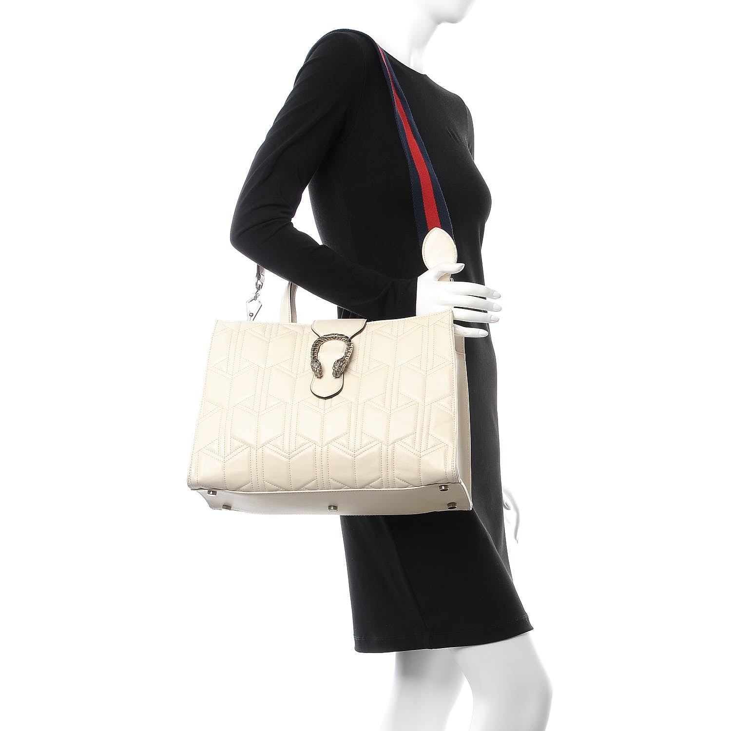 Gucci Cafskin Web Quilted Large Dionysus Tote Bag White 3 of 13