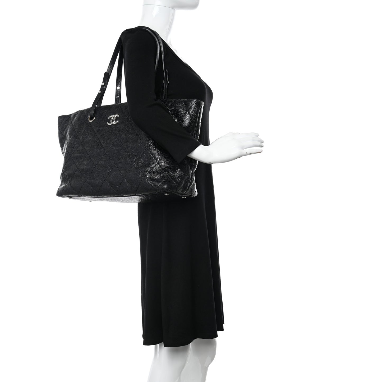 Glazed Calfskin Large On The Road Tote Black